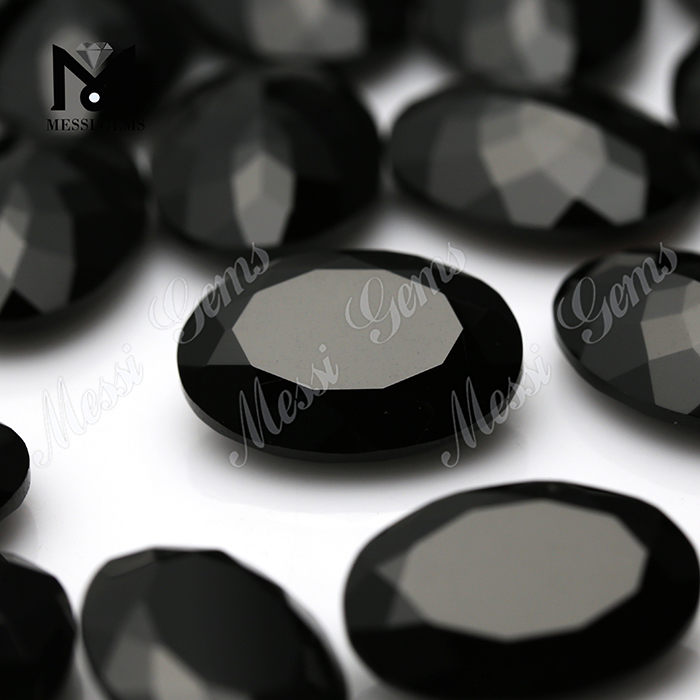 материал натуральных драгоценных камней овальный граненый черный оникс из Китая