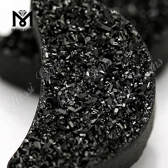 Черный агат Druzy в форме луны модный камень для подвески