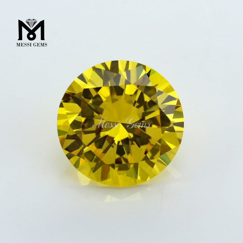 Золотисто-желтый верхний сияющий круглый бриллиантовый драгоценный камень из синтетического кубического циркония