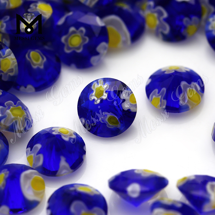8,0 мм Круглый синий цветок декоративный цветной стеклянный камень