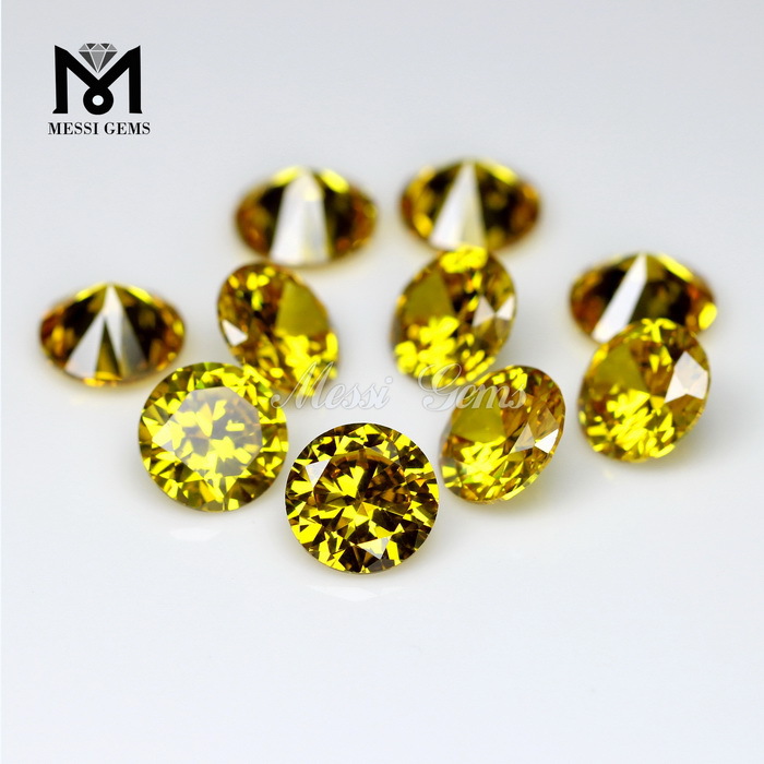 Золотисто-желтый верхний сияющий круглый бриллиантовый драгоценный камень из синтетического кубического циркония