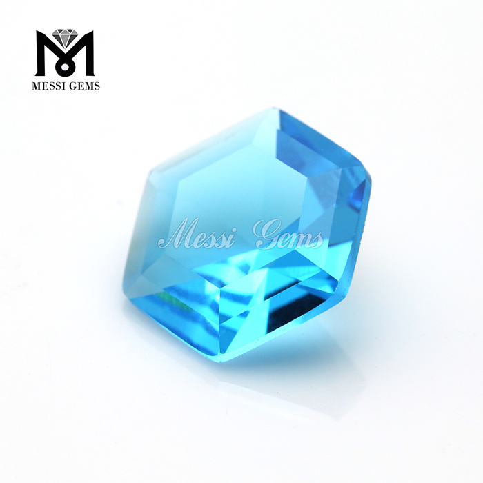 Заводская дешевая цена, шестигранная форма, океан, синий стеклянный драгоценный камень