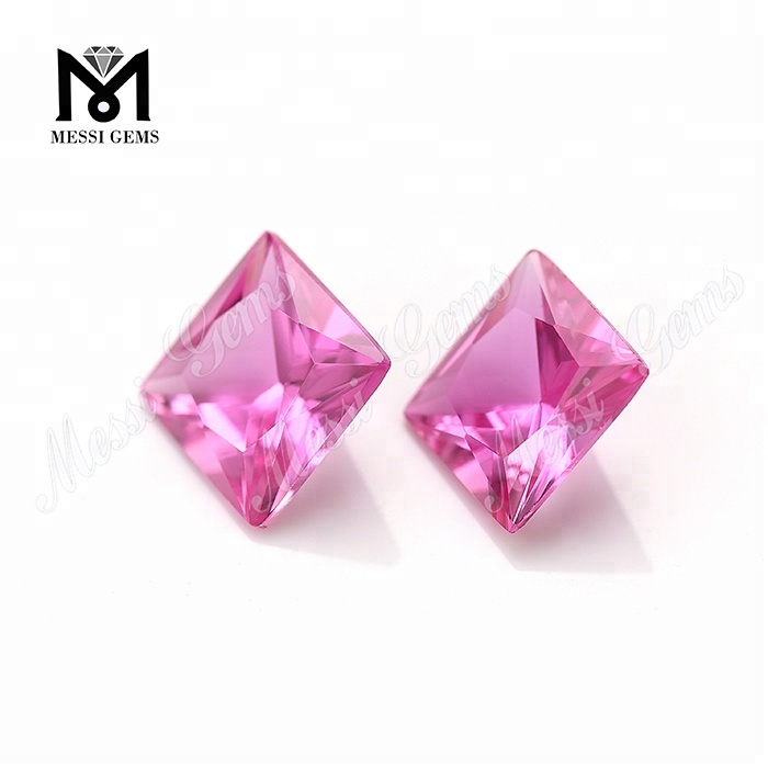 # 2 синтетических розовых корундовых камня рубиновой огранки «принцесса» для ювелирной закрепки