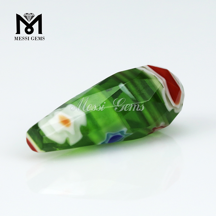 зеленый цвет капля форма муранского мороза стеклянная бусина Millefiorie