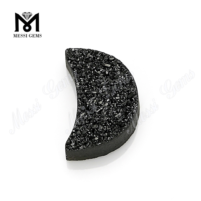 Фабричный натуральный друзовый камень в форме луны черный друзовый агат для кольца