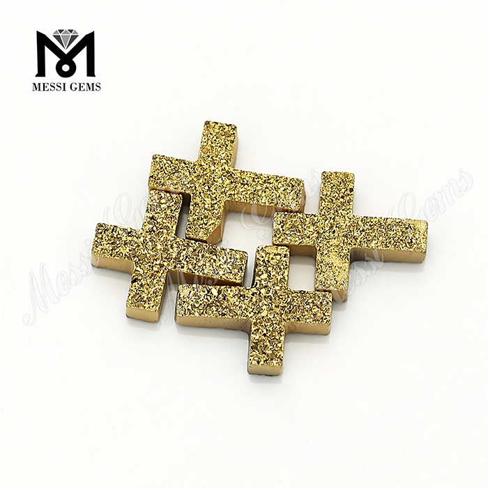 Полированные натуральные драгоценные камни 24K Gold Cross Agate Druzy Stones