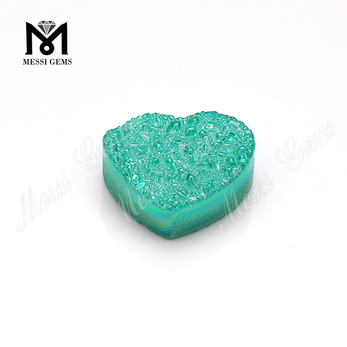 Синтетический камень 12x12 мм в форме сердца цвета морской волны, натуральный друзовый агат