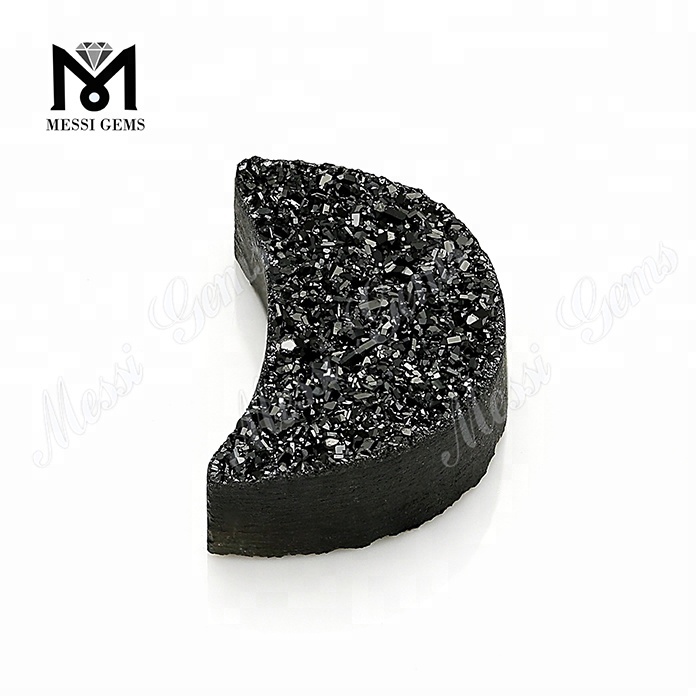 Черный агат Druzy в форме луны модный камень для подвески