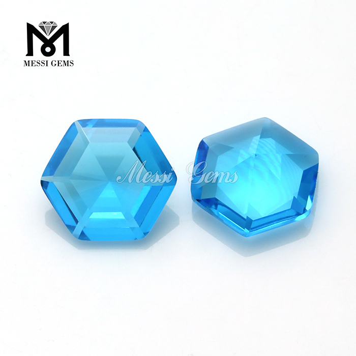 Заводская дешевая цена, шестигранная форма, океан, синий стеклянный драгоценный камень