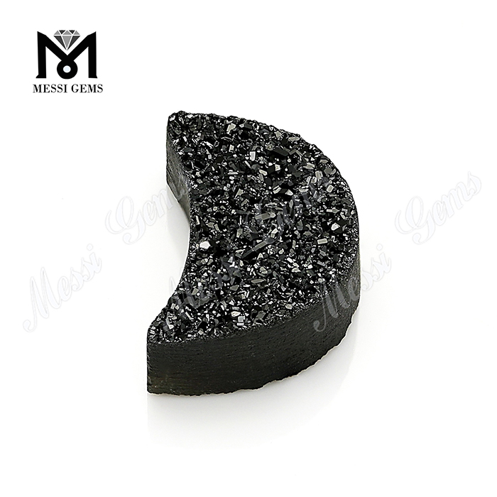 Фабричный натуральный друзовый камень в форме луны черный друзовый агат для кольца