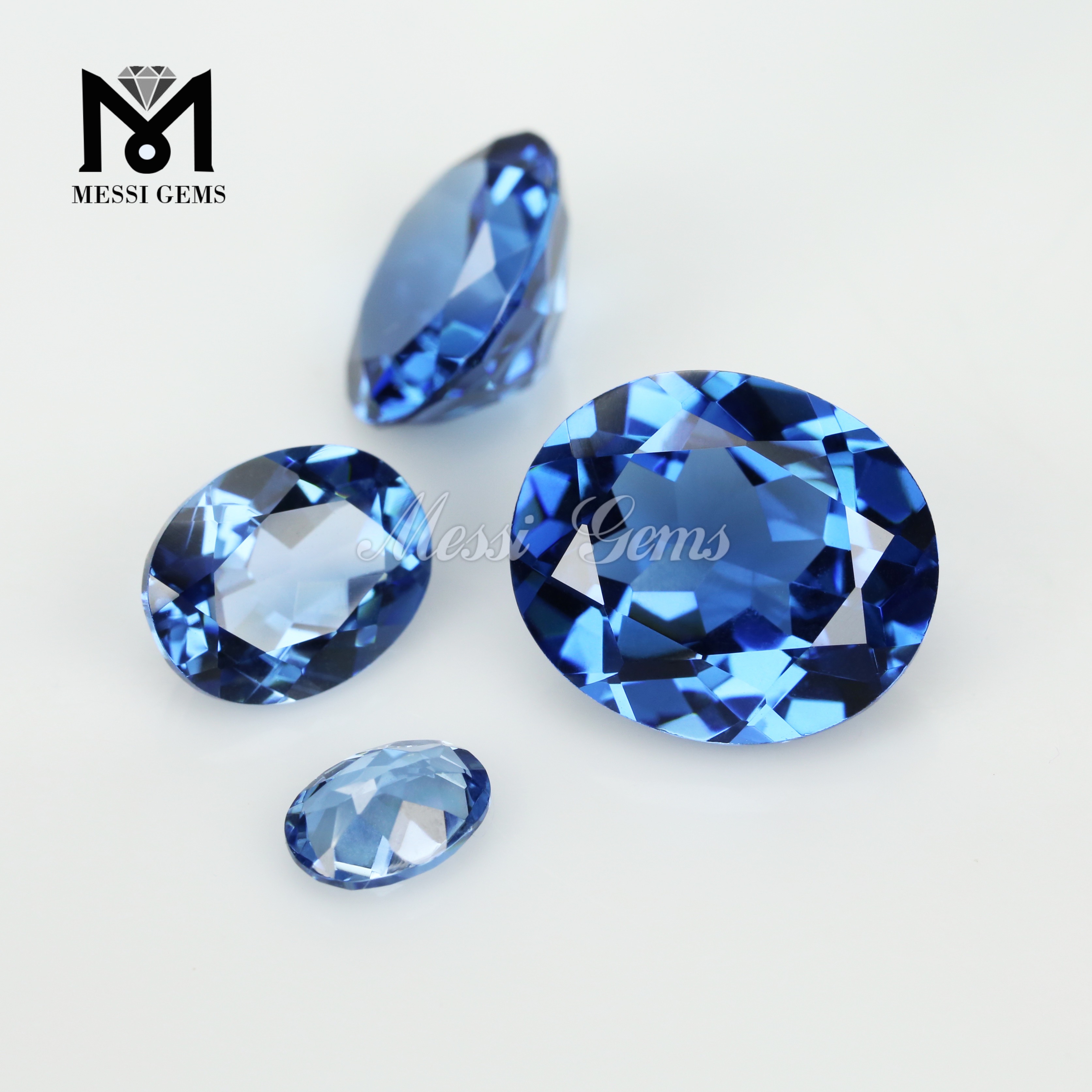 Синий сапфир овальной огранки, созданный в лаборатории, драгоценный камень наноситал