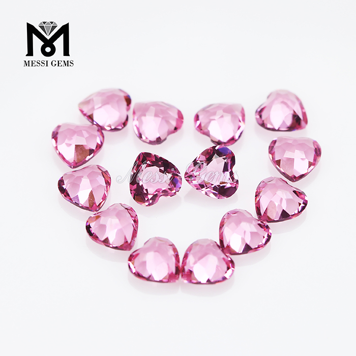 Граненый декоративный розовый стеклянный драгоценный камень в форме сердца