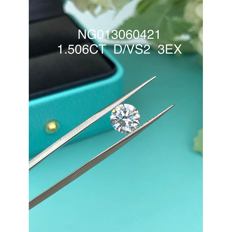 Круглый белый бриллиант, выращенный в лаборатории, 1,506 карата VS2 D Цвет