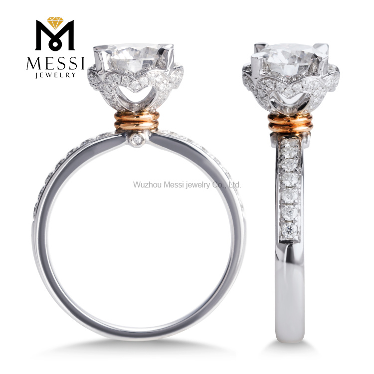 Кольцо из муассанита из белого золота 14 карат Messi Gold Jewelry для женщин