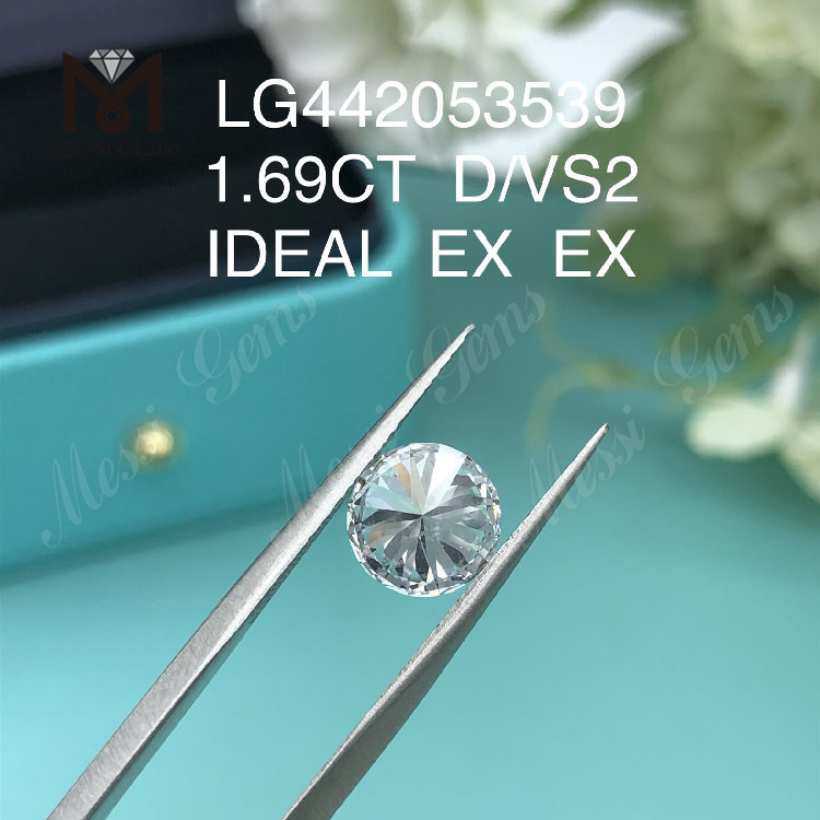 Искусственные бриллианты IDEAL EX EX круглой огранки 1,69 карата D VS2 круглой огранки