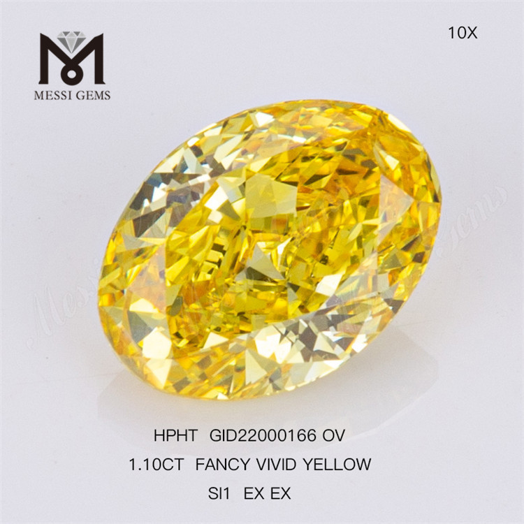 Желтый бриллиант FANCY VIVID SI1 EX EX OV весом 1,10 карата, созданный в лаборатории HPHT GID22000166