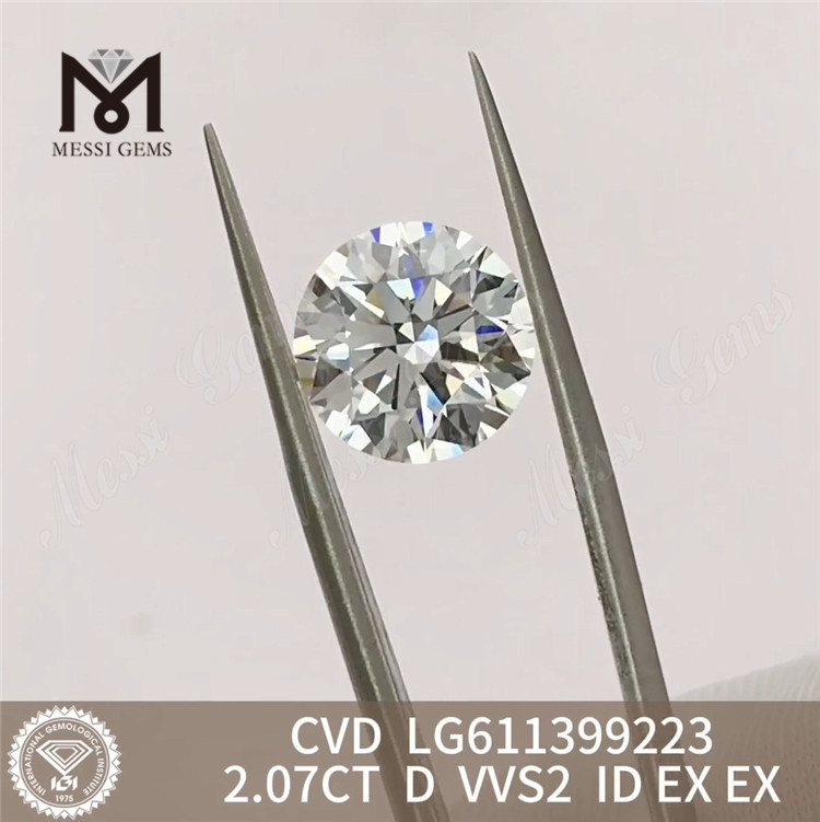 Сертифицированные бриллианты круглого сечения D VVS2 весом 2,07 карата, выращенные в лаборатории, лучшие цены 丨Messigems LG6113992
