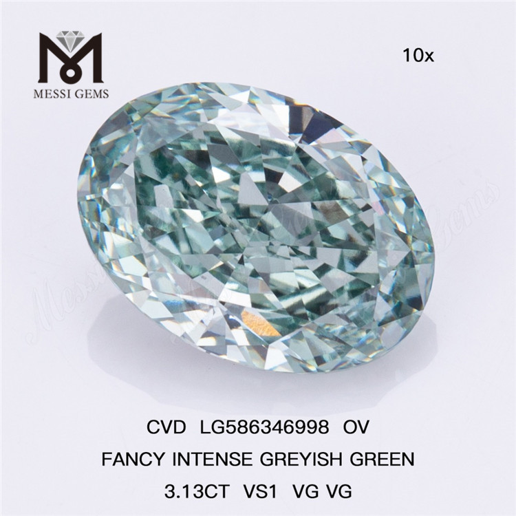 Овальный фантазийный зеленый бриллиант 3 карата OV FANCY INTENSE СЕРО-ЗЕЛЕНЫЙ CVD LG586346998 