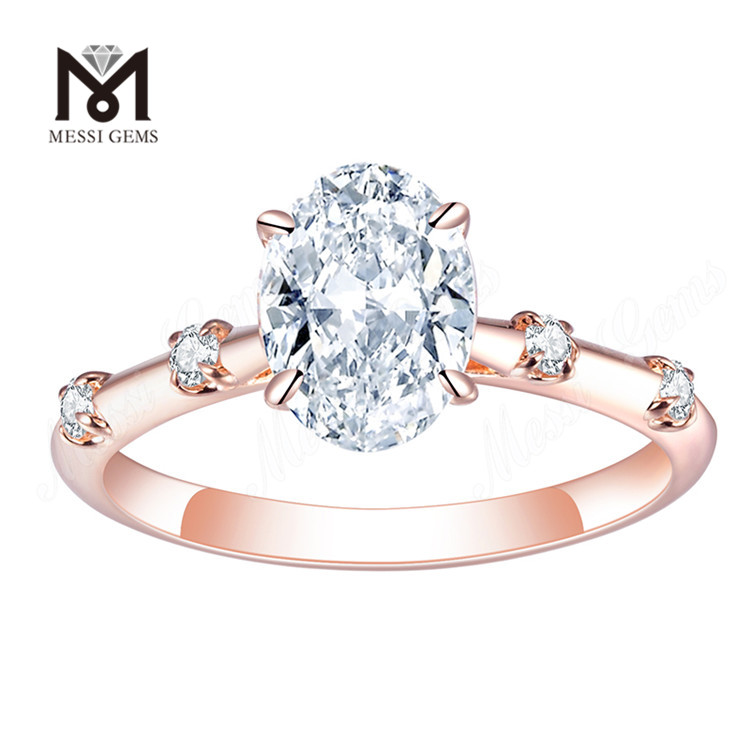 изготовленное на заказ обручальное кольцо из розового золота IGI овальное кольцо с выращенным в лаборатории бриллиантом