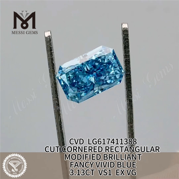 Бриллианты VS1 EX VG ПРЯМОУГОЛЬНЫЕ FANCY VIVID BLUE CVD весом 3,13 карата, созданные в лаборатории IGI LG617411388丨Messigems