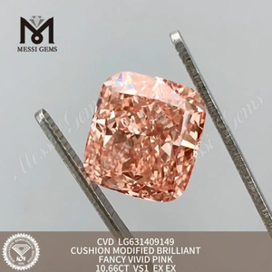 Бриллиант весом 10,66 карата vs1, выращенный в лаборатории Ярко-розовый фантазийный бриллиант Cushion, модифицированный методом CVD 丨Messigems LG631409149