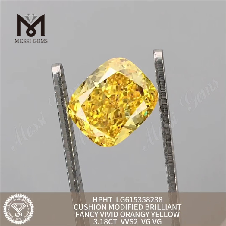 3.18ct VVS2 Подушка модно ярко -оранжевый желтый розвись с бриллиантом LG615358238