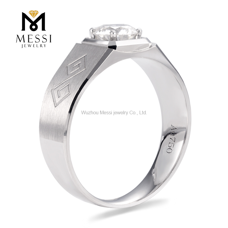 модное мужское кольцо из белого золота 1 карат с муассанитом