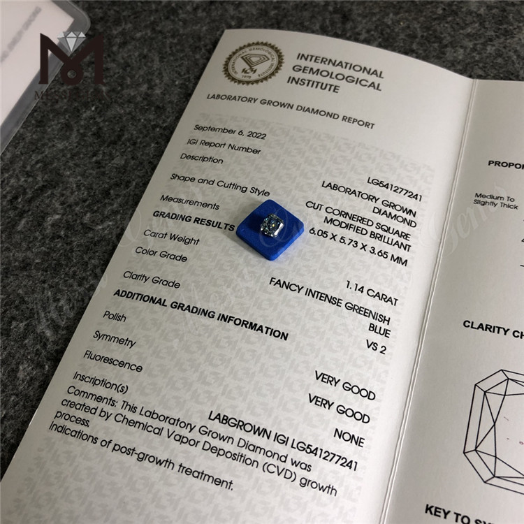 Синтетические бриллианты Fancy Blue SQ размером 1,14 карата, выращенные в лаборатории IGI, оптовая цена
