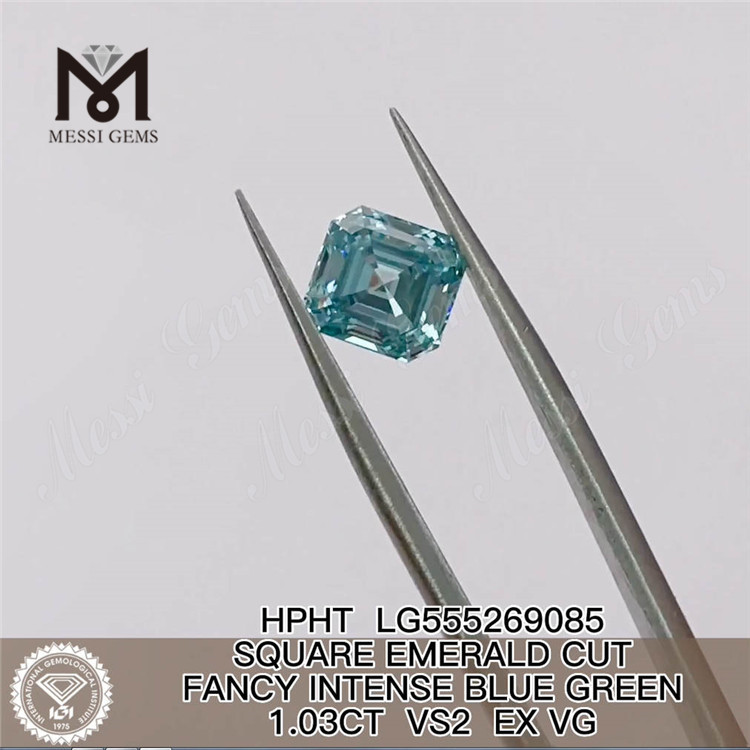 1,03 КАРАТА КВАДРАТНАЯ ОГРАНКА FANCY INTENSE BLUE GREEN VS2 EX VG Лабораторно выращенный бриллиант HPHT LG555269085