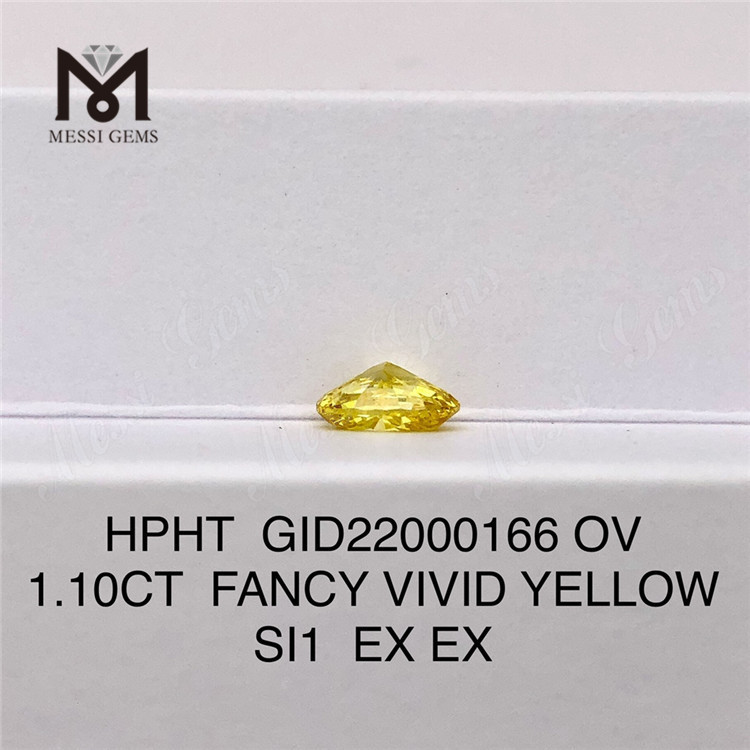 Желтый бриллиант FANCY VIVID SI1 EX EX OV весом 1,10 карата, созданный в лаборатории HPHT GID22000166