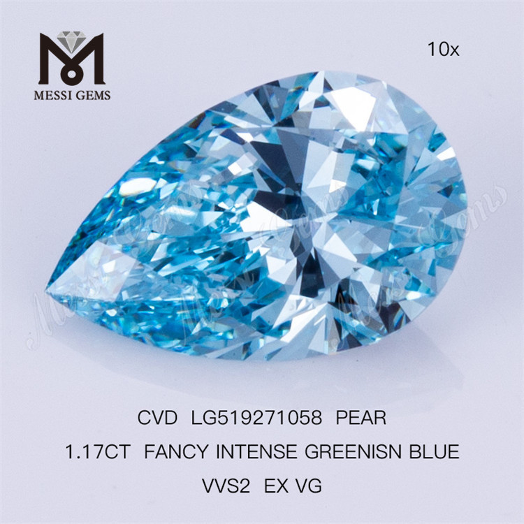 1.17CT FANCY INTENSE GREENISN BLUE VVS2 EX VG PEAR выращенный в лаборатории бриллиант CVD LG519271058