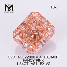 Розовые лабораторные бриллианты 1,34 карата оптом RADIANT FANCY PINK VS1 EX VG CVD AGL22080764