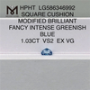 Цена на бриллиант VS2 EX VG FANCY INTENSE, ЗЕЛЕНО-СИНИЙ, 1,03 карата, выращенный в лаборатории