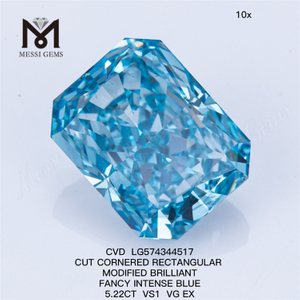 Синий бриллиант VS1 VG EX 5,22 карата, ПРЯМОУГОЛЬНЫЙ ФАНСИ ИНТЕНСИВНЫЙ СИНИЙ CVD, 5 карат LG574344517