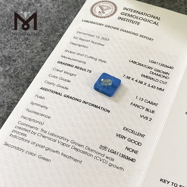 1,13 карата VVS2 CVD FANCY BLUE EM Lab Diamond Solitaire IGI Diamonds Brilliance丨Messigems LG611353640 