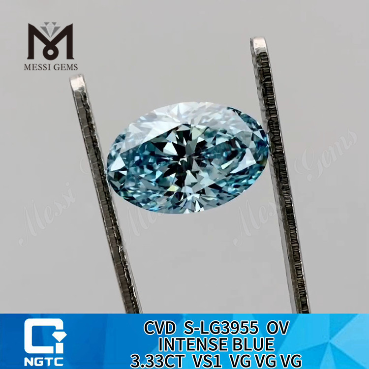 Лабораторный бриллиант овальной формы VS1 INTENSE BLUE 3,33 карата «Чистота и совершенство» 丨Messigems CVD S-LG3955