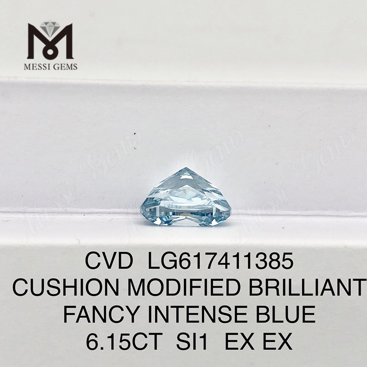 6.15CT CUSHION SI1 FANCY INTENSE BLUE Драгоценные камни, выращенные в лаборатории, россыпь, сертифицированное совершенство IGI 丨Messigems CVD LG617411385
