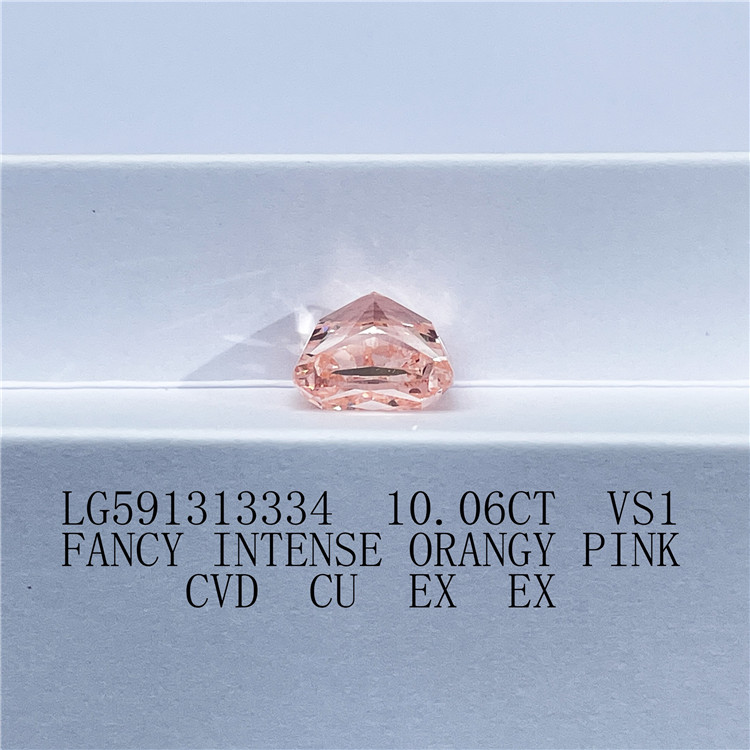 10.06CT VS1 FANCY INTENSE ORANGY PINK CVD CU EX EX Искусственный розовый бриллиант