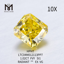 Fancy Vivid желтые лабораторные бриллианты огранки «радиант» 1,02 карата SI1 