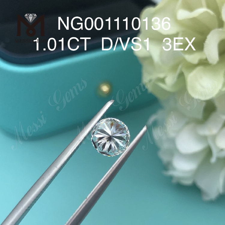 Лабораторные бриллианты круглой огранки D 1,01 карата огранки VS1 EX 