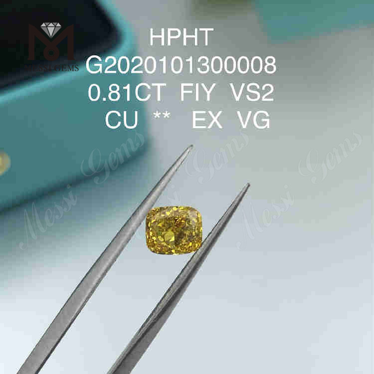 Выращенные в лаборатории бриллианты FiY 0,81 карата, цвет кушон огранки VS2