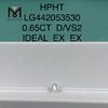 Круглый бриллиант 0,65 карата D VS2, выращенный в лаборатории IDEAL HPHT Бриллиант оптом