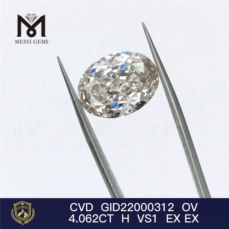 Лабораторный CVD-бриллиант 4,062 карата ОВАЛЬНОЙ формы EX Lab Grown Diamond для продажи
