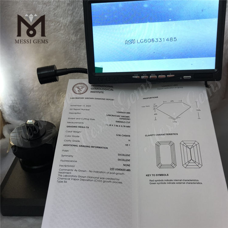 Доступные бриллианты весом 5,06 карата EM H VS1, созданные в лаборатории. Сертифицированный сертификат IGI «Экологичная роскошь» 丨Messigems CVD LG606331485.