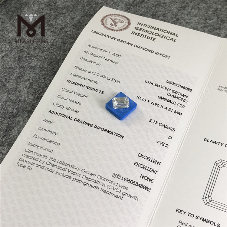 Бриллианты 3,13 карата D VVS2 EM 3 карата, сертифицированные igi для ювелирных изделий Artisan Jewelry CVD丨Messigems LG605348982