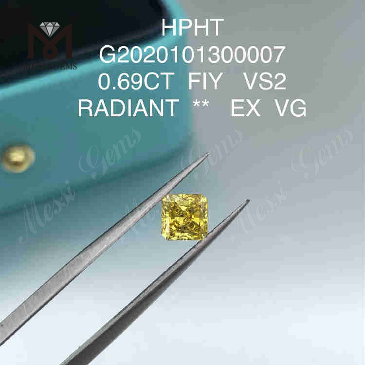 Выращенные в лаборатории фантазийные желтые бриллианты 0,69 карата FIY VS1 Radiant огранки 