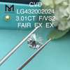 3,01 карат F/VS2 круглый бриллиант, выращенный в лаборатории EX EX Cvd алмаз оптом