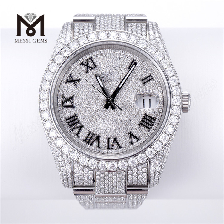 Мужские роскошные часы с ручным набором Iced Out Diamond Vvs Moissanite Watch