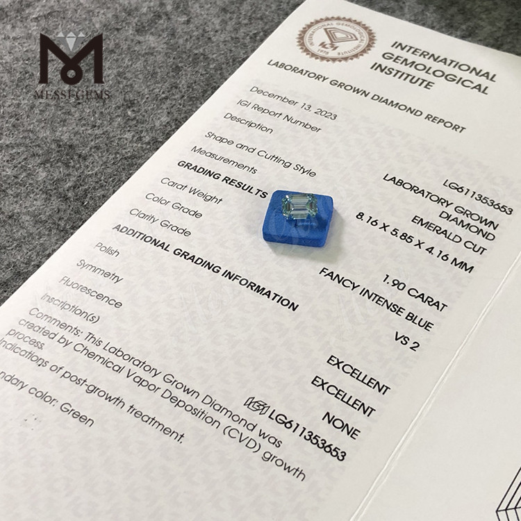 Оптовая продажа бриллиантов, выращенных в лаборатории, VS2 EM FANCY INTENSE BLUE 1,90 карата 丨Messigems CVD LG611353653 