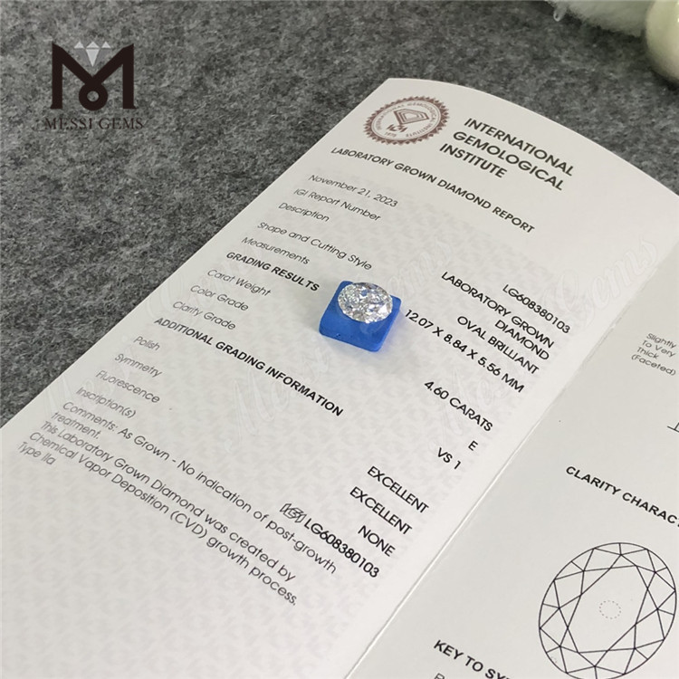 Бриллиант весом 4,6 карата, сертифицированный IGI E VS1 OV, CVD-алмаз Optical Perfection丨Messigems LG608380103